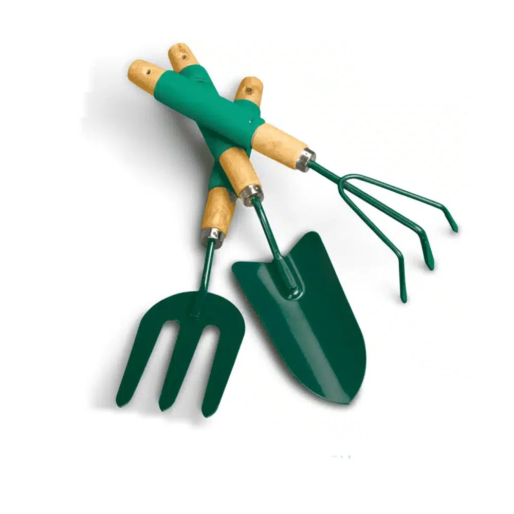3-piece gardening tools, large wooden handle