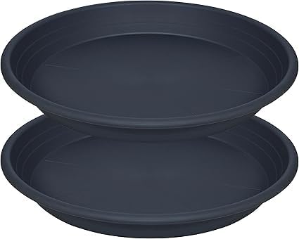 Round plant trays for the garden, plastic plant pots in black color, size 30 cm, set of 5 pieces.