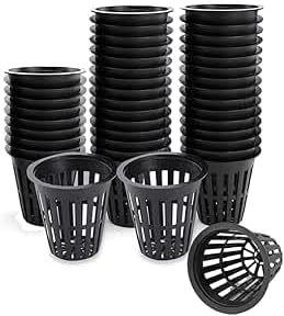 Hydroponic and aquaponic pot made of UV-resistant plastic and 2-inch hydroponic growing cups with thin edges and slotted sides for hydroponics and irrigation, per pack. Black