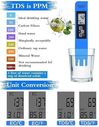 PH Meter and pH Meter Kit, 4 in 1 PHTDSEC Temperature Meter Water Quality Tester High Accuracy Digital Water Tester for Home Drinking Pool Aquarium