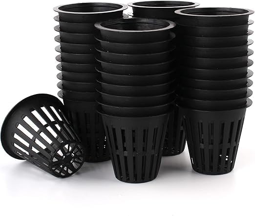 Hydroponic and aquaponic pots made of UV-resistant plastic, 2-inch hydroponic planting cups with thin edges and slotted sides for hydroponics and irrigation, pack of 25 pieces. Black