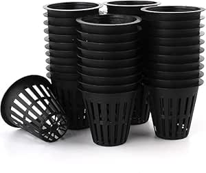 Hydroponic and aquaponic pots made of UV-resistant plastic, 2-inch hydroponic planting cups with thin edges and slotted sides for hydroponics and irrigation, pack of 25 pieces. Black