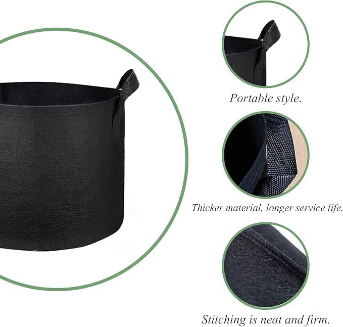 10 Gallon Grow Bags, Heavy Duty Thick Fabric Pots with Reinforced Handles, Fabric Pots for Planting Vegetables and Fruits, (5 Pack)