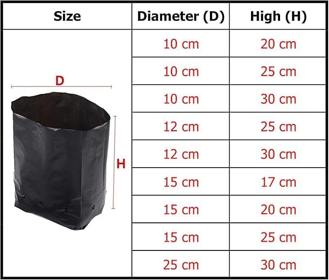 Thick plastic bags for planting seedlings, flowers, fruits, and breathable plants - 100 pieces - 12 × 30 cm (depth × height)