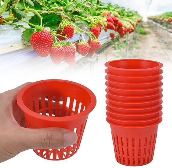 Grow Net Cup, Reusable Grow Net Cups for Garden, Plastic Garden Mesh Planting Cups, Baskets, Heavy Duty Pond Plants ( 50 Red)