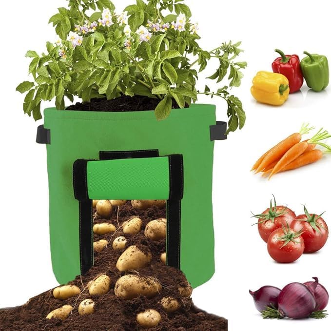Thick non-woven fabric planting bags with a capacity of 200 liters, well-ventilated and good for draining plants, suitable for a vegetable garden.