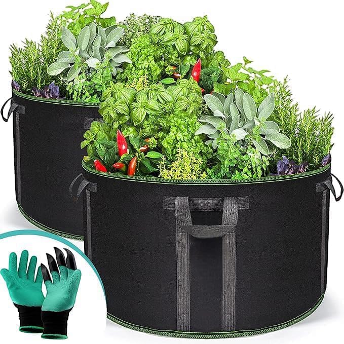 Thick non-woven fabric planting bags with a capacity of 200 liters, made from weather-resistant fabric with a large capacity, well-ventilated plant containers for drainage, fabric bags for vegetable planting (navy blue).