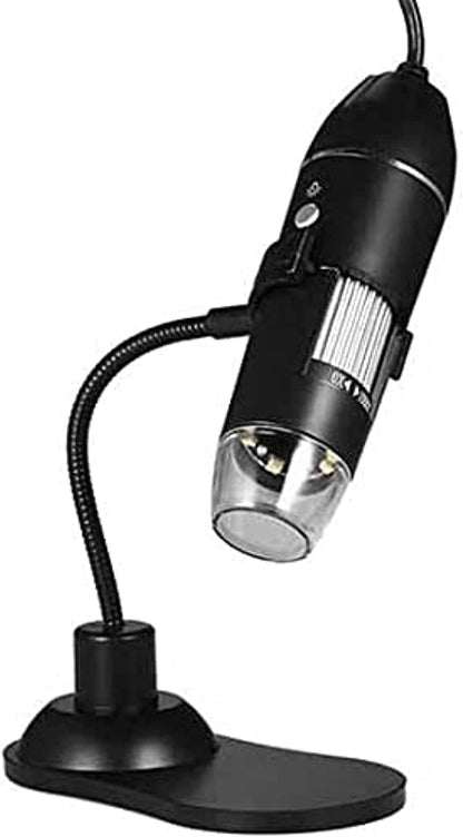 USB 1000X digital microscope with internal eyepiece, magnifying lens with 8 LED illumination, and stand