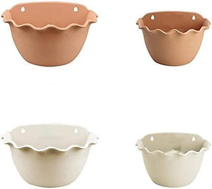 Wall hanging flower pot for wall, hanging garden pots, indoor or outdoor plant pots, hanging plant chalet, gardening container with wavy edge in plastic pottery style - Havana
