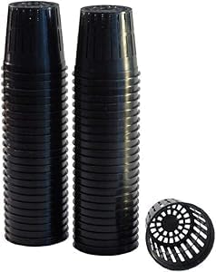 Hydroponic and aquaponic pot made of UV-resistant plastic and 2-inch hydroponic growing cups with thin edges and slotted sides for hydroponics and irrigation,   per pack. Black