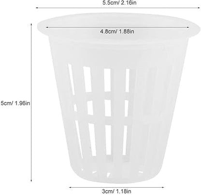 Plastic mesh hydroponic planting cup, reusable for garden, basket, and pond planting, durable and highly resistant cup, pack of 10 pieces, white color.