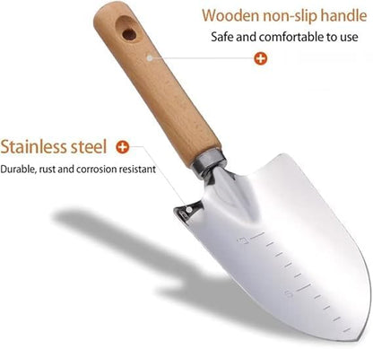 Garden Shovel with Wooden Handle [1 Pack], Stainless Steel Heavy Duty Shovel, for Digging, Planting, Moving and Other Garden Work Stainless Steel