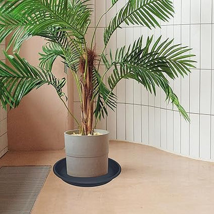 Round plant trays for the garden, plastic plant pots in black color, size 30 cm, set of 5 pieces.