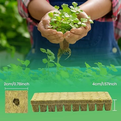 99 Pcs Rock Wool Starter Kit for Beginners, Soilless Growing Rockwool Mat, Plant Seed Growing Cubes, Seed Germination Tray, Seed Seedlings, Cube Size 2x2x4cm