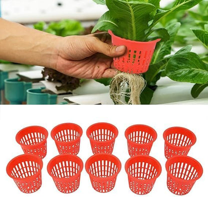 Grow Net Cup, Reusable Grow Net Cups for Garden, Plastic Garden Mesh Planting Cups, Baskets, Heavy Duty Pond Plants ( 10 ,Red)
