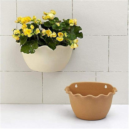 Wall hanging flower pot for wall, hanging garden pots, indoor or outdoor plant pots, hanging plant chalet, gardening container with wavy edge in plastic pottery style - Havana