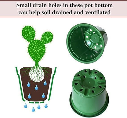 Green Plastic Flower Pots Set, Durable and Lightweight, Perfect for Flower Seedlings and Small Plants, Indoor and Outdoor Use, Plant Pot, Value Pack of 4, 18cm, Modern Design - Green.
