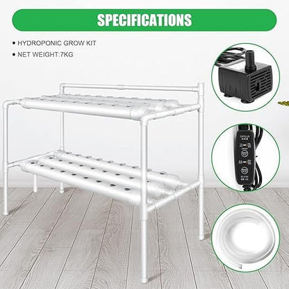 NFT Growing System, Soilless Vegetable Fruit Plant Growing Tubes Kit  54 Plant Sites 2 Layers