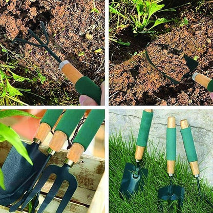 Gardening tools with a wooden handle (3-piece set) a very special 3-piece trowel set, suitable for all agricultural work, made of iron with a wooden handle.