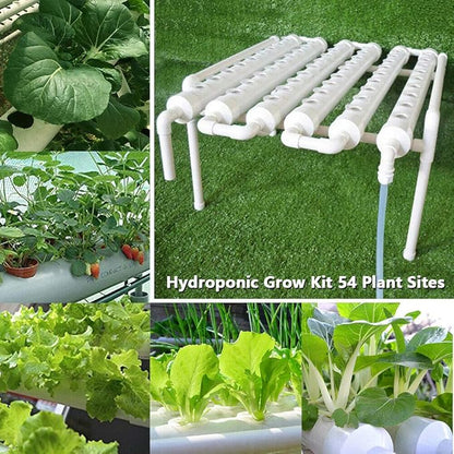 Hydroponic Grow Kit, 1 Layer, 54 Plant Locations, PVC Pipe, Hydroponics, 6 Pipes, Hydroponic Plant System, Water Culture Garden Operating System for Leafy Vegetables